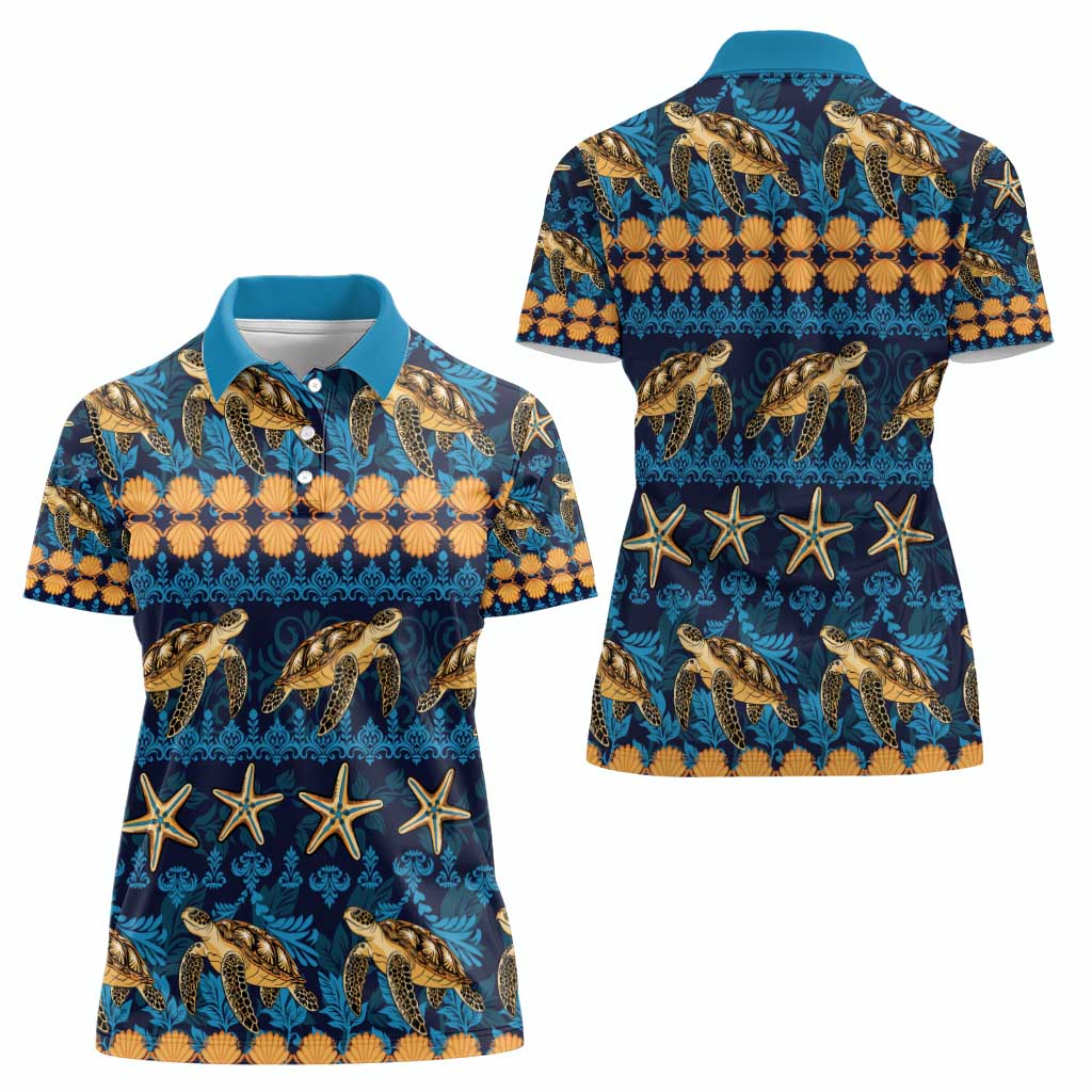 Hawaii Turtles Starfish Unique Pattern Women Polo Shirt - Polynesian Pride