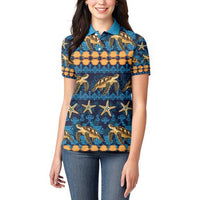 Hawaii Turtles Starfish Unique Pattern Women Polo Shirt - Polynesian Pride