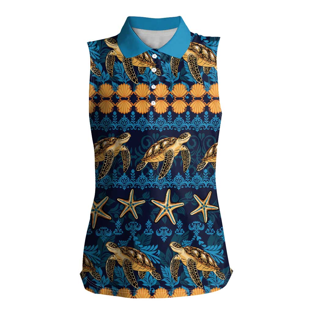 Hawaii Turtles Starfish Unique Pattern Women Sleeveless Polo Shirt - Polynesian Pride