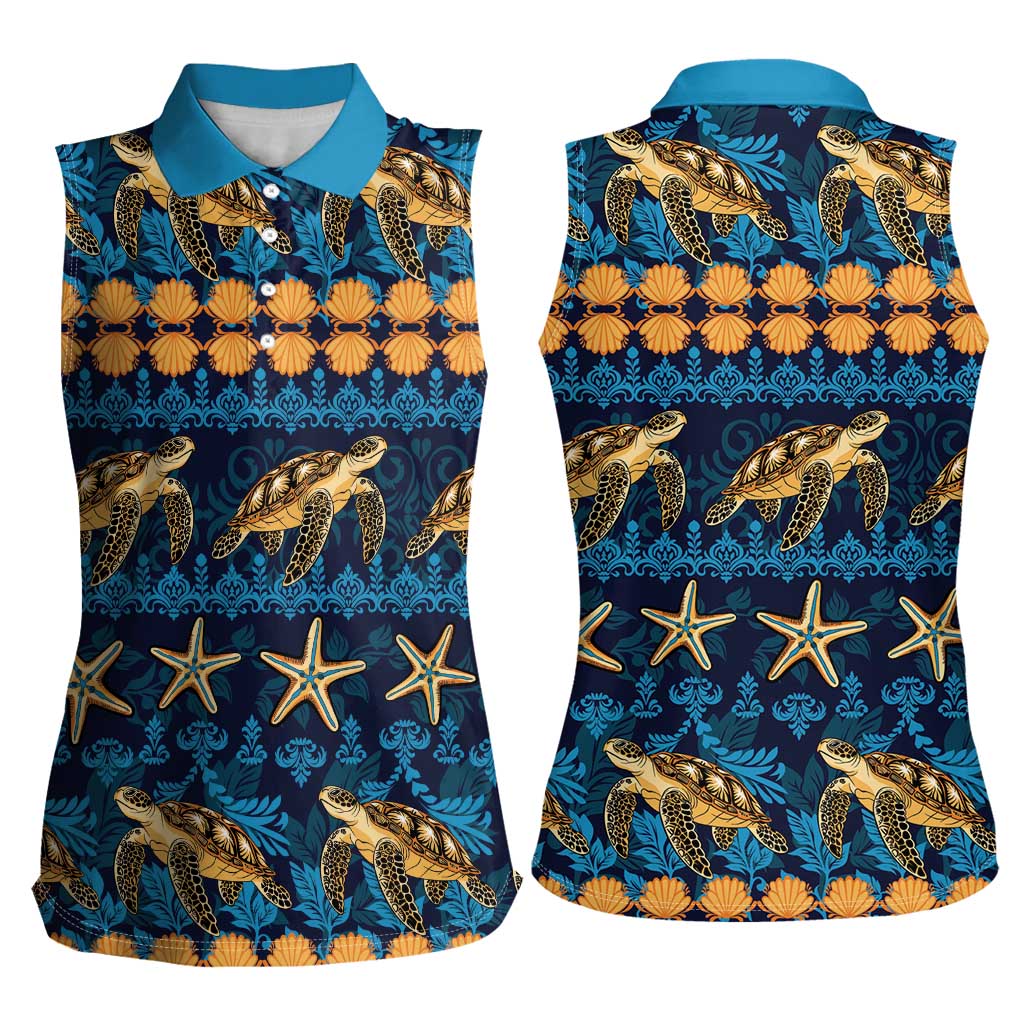 Hawaii Turtles Starfish Unique Pattern Women Sleeveless Polo Shirt - Polynesian Pride