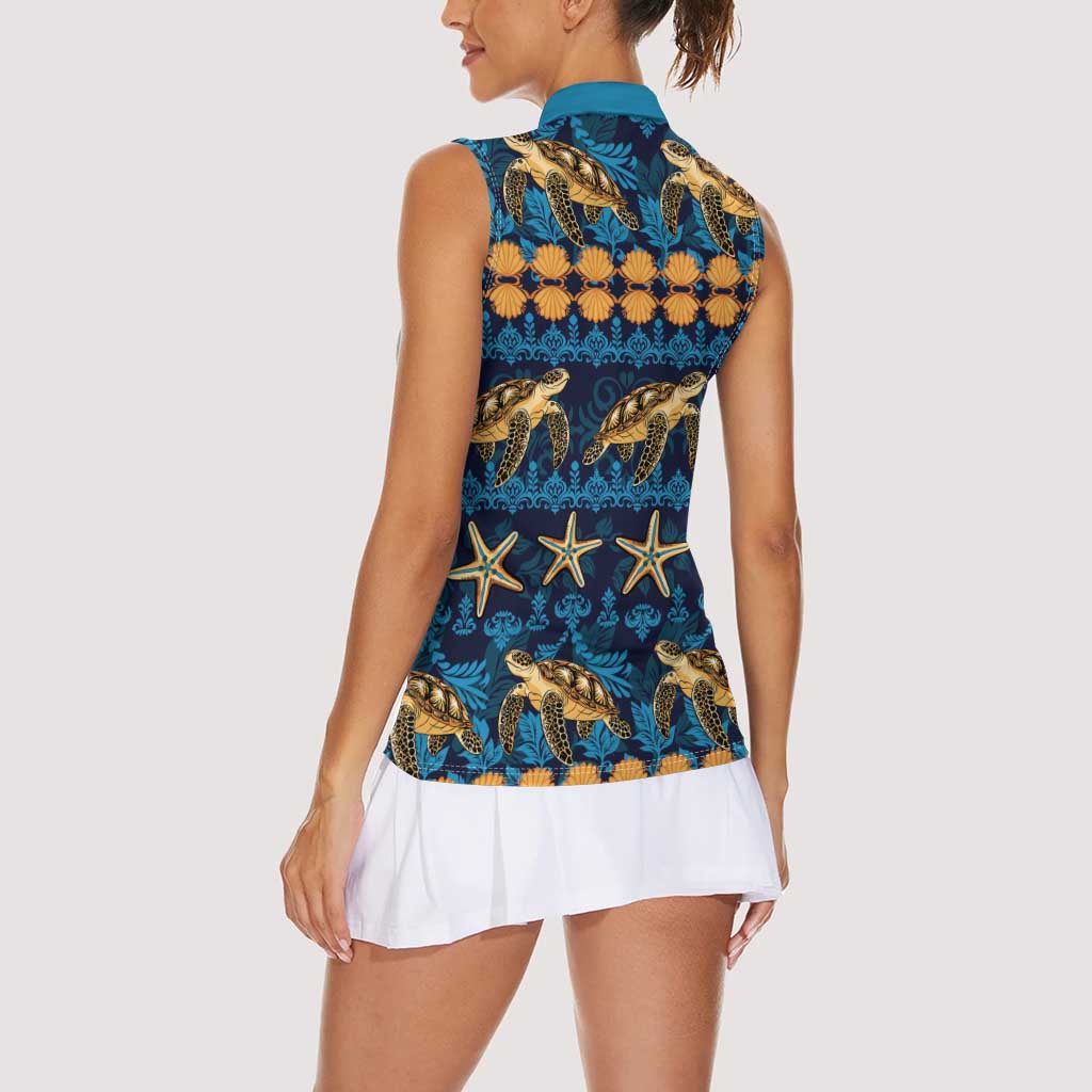 Hawaii Turtles Starfish Unique Pattern Women Sleeveless Polo Shirt - Polynesian Pride