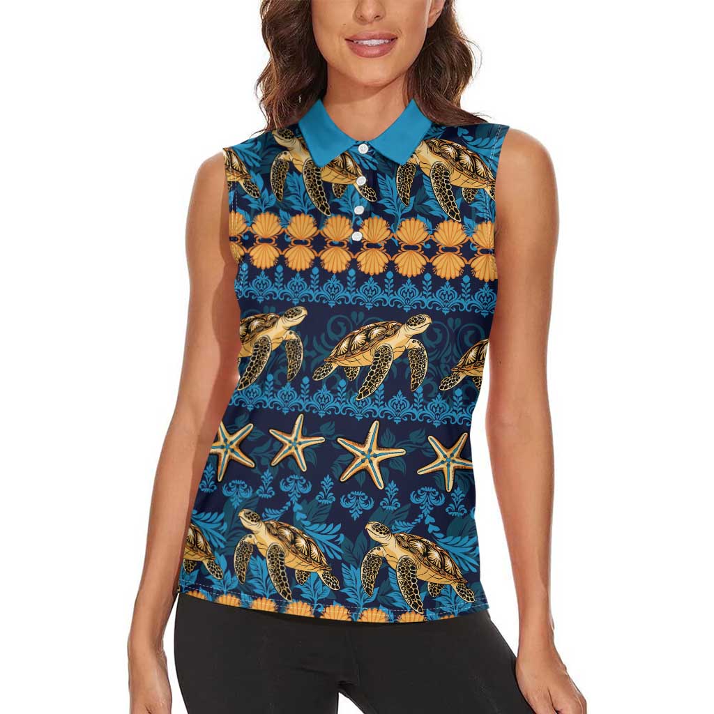 Hawaii Turtles Starfish Unique Pattern Women Sleeveless Polo Shirt - Polynesian Pride