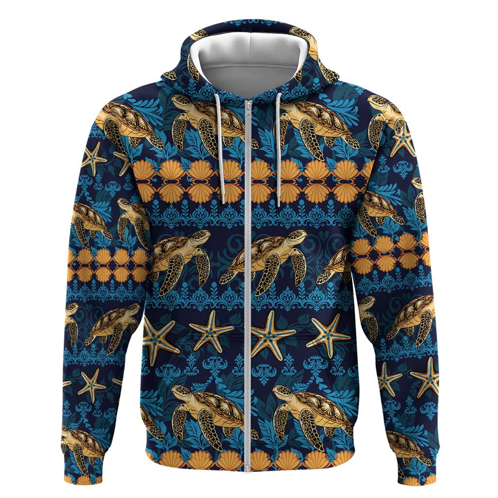 Hawaii Turtles Starfish Unique Pattern Zip Hoodie - Polynesian Pride