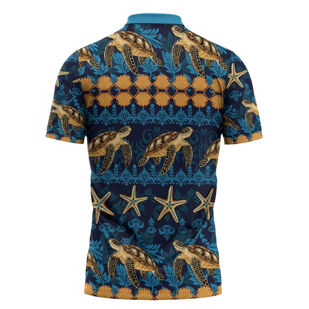Hawaii Turtles Starfish Unique Pattern Zipper Polo Shirt - Polynesian Pride