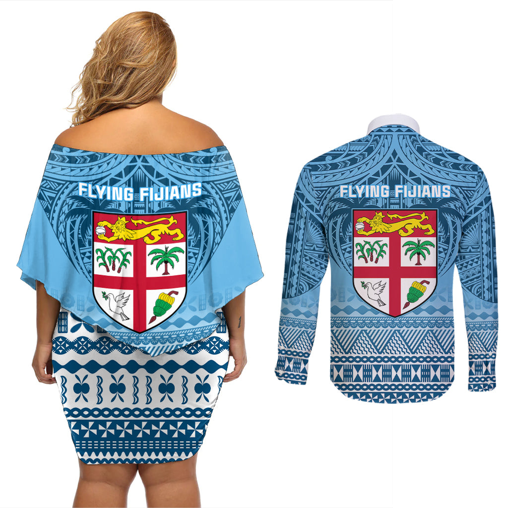 fiji-rugby-couples-matching-off-shoulder-short-dress-and-long-sleeve-button-shirts-fijian-go-2023-world-cup