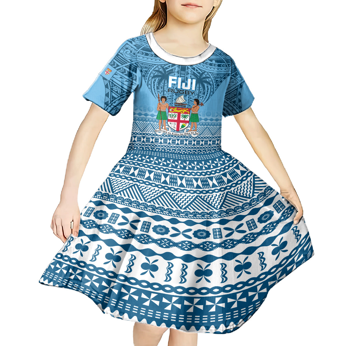 Custom Fiji Rugby Kid Short Sleeve Dress Fijian Go 2023 World Cup LT01 - Polynesian Pride