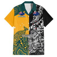 Custom New Zealand And Australia Rugby Family Matching Puletasi Dress and Hawaiian Shirt Wallabies Kiwi Silver Fern 2023 World Cup LT01 Dad's Shirt - Short Sleeve Black - Polynesian Pride