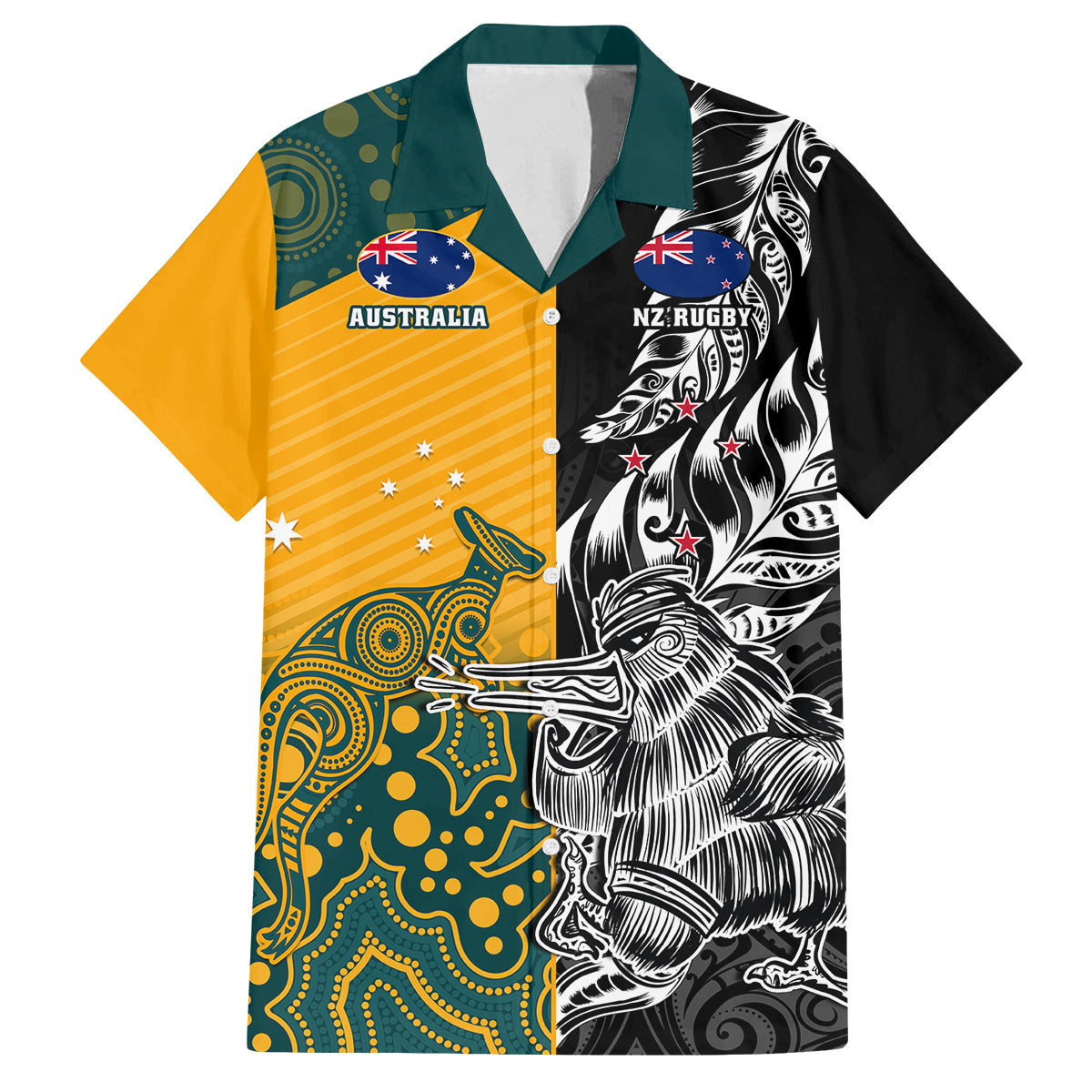 custom-new-zealand-and-ausrtralia-rugby-family-matching-summer-maxi-dress-and-hawaiian-shirt-wallabies-kiwi-silver-fern-2023-world-cup