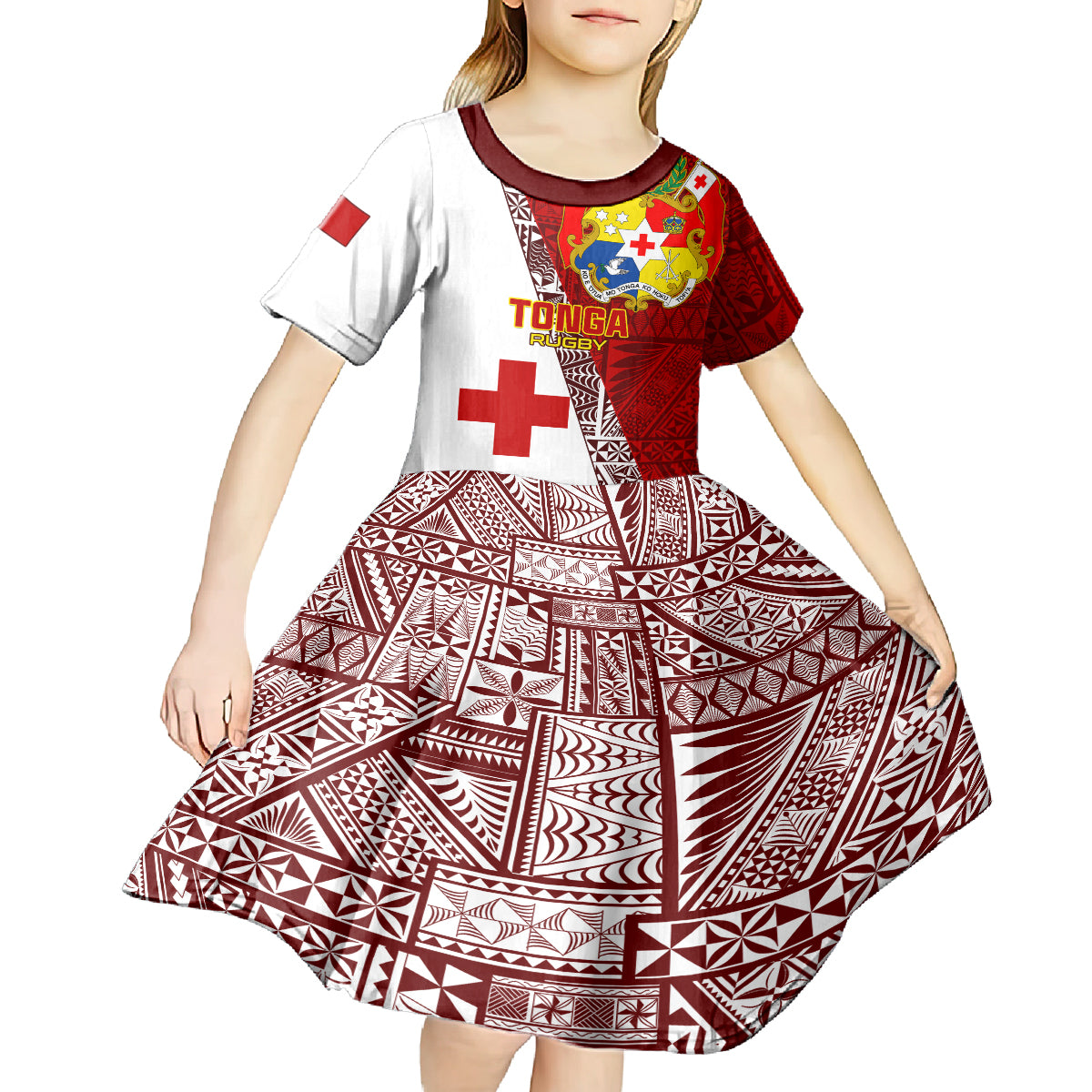 Custom Tonga Rugby Kid Short Sleeve Dress Tongan Go 2023 World Cup LT01 - Polynesian Pride