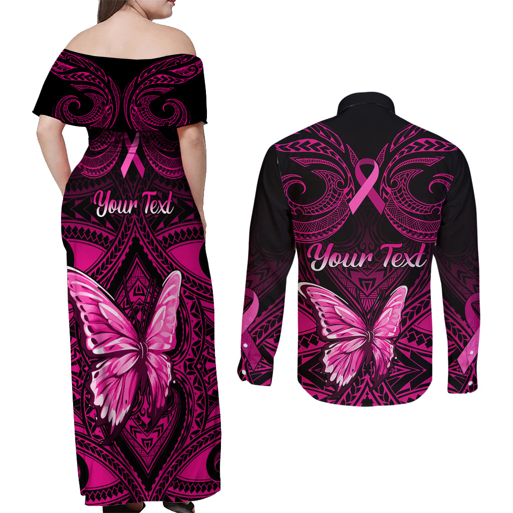 personalised-pink-out-couples-matching-off-shoulder-maxi-dress-and-long-sleeve-button-shirts-breast-cancer-awareness-polynesian-pattern-black-version