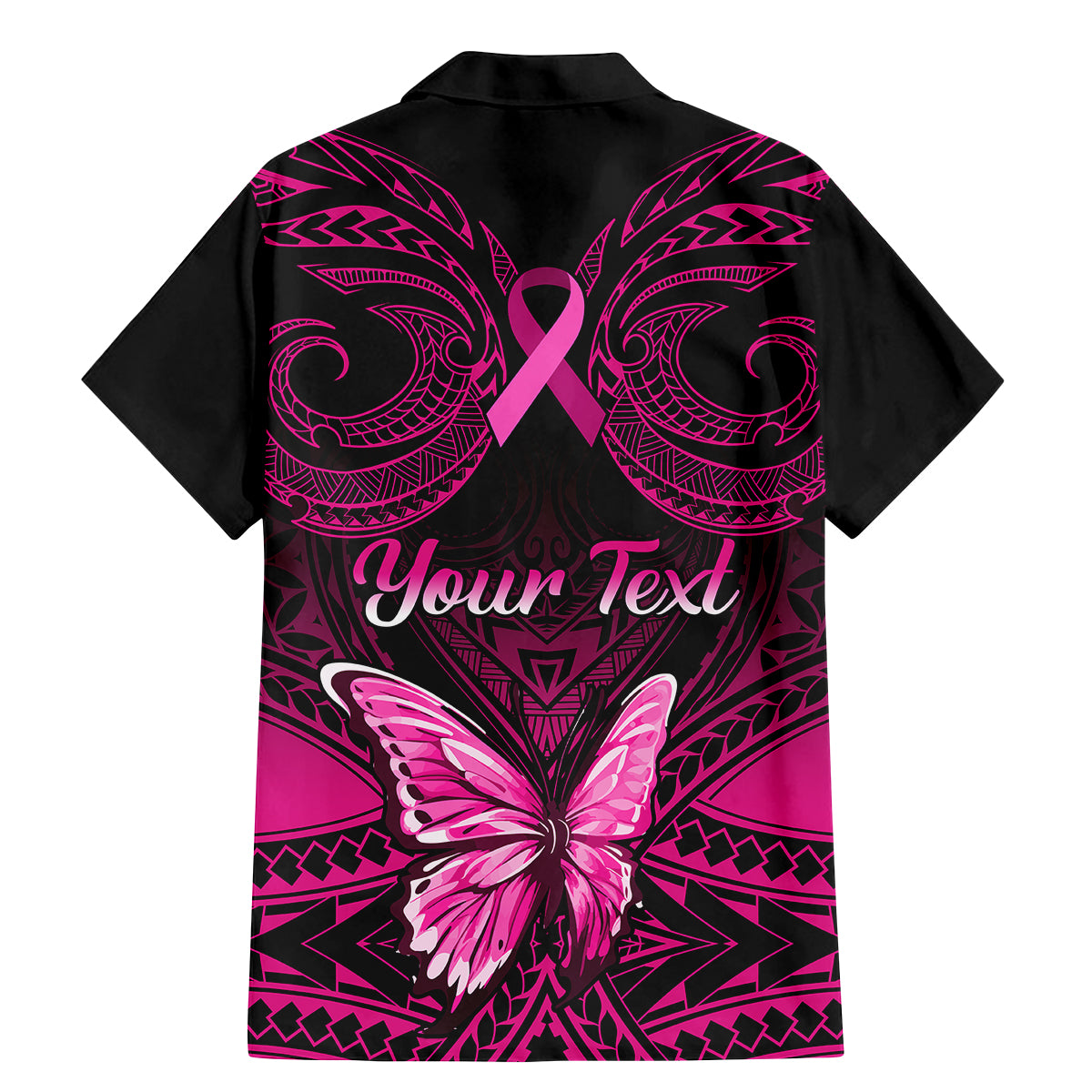 personalised-pink-out-family-matching-mermaid-dress-and-hawaiian-shirt-breast-cancer-awareness-polynesian-pattern-black-version