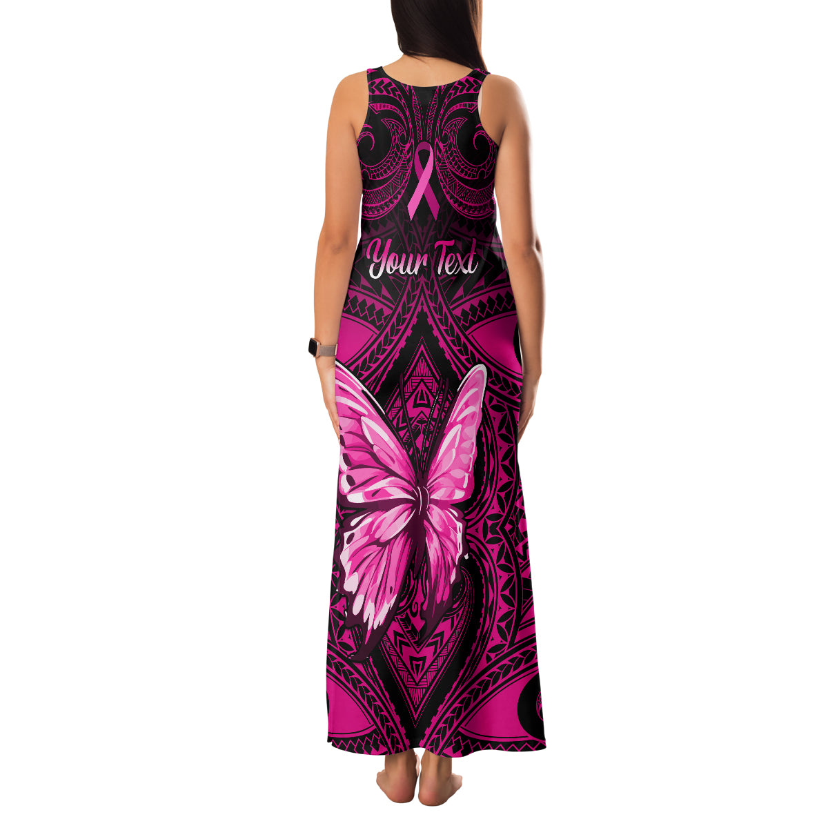 personalised-pink-out-family-matching-tank-maxi-dress-and-hawaiian-shirt-breast-cancer-awareness-polynesian-pattern-black-version