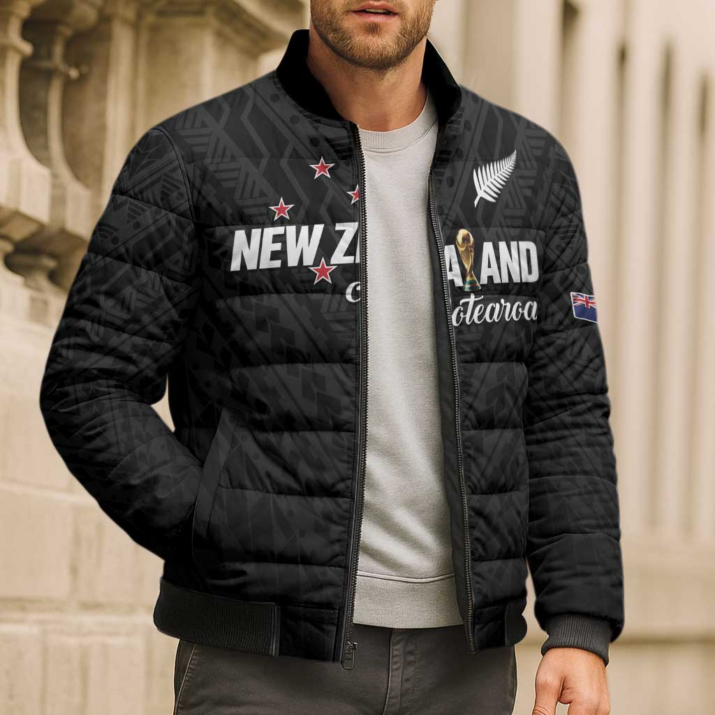 Custom Football New Zealand Bomber Puffer Jacket Aotearoa United Black Version LT01 - Polynesian Pride