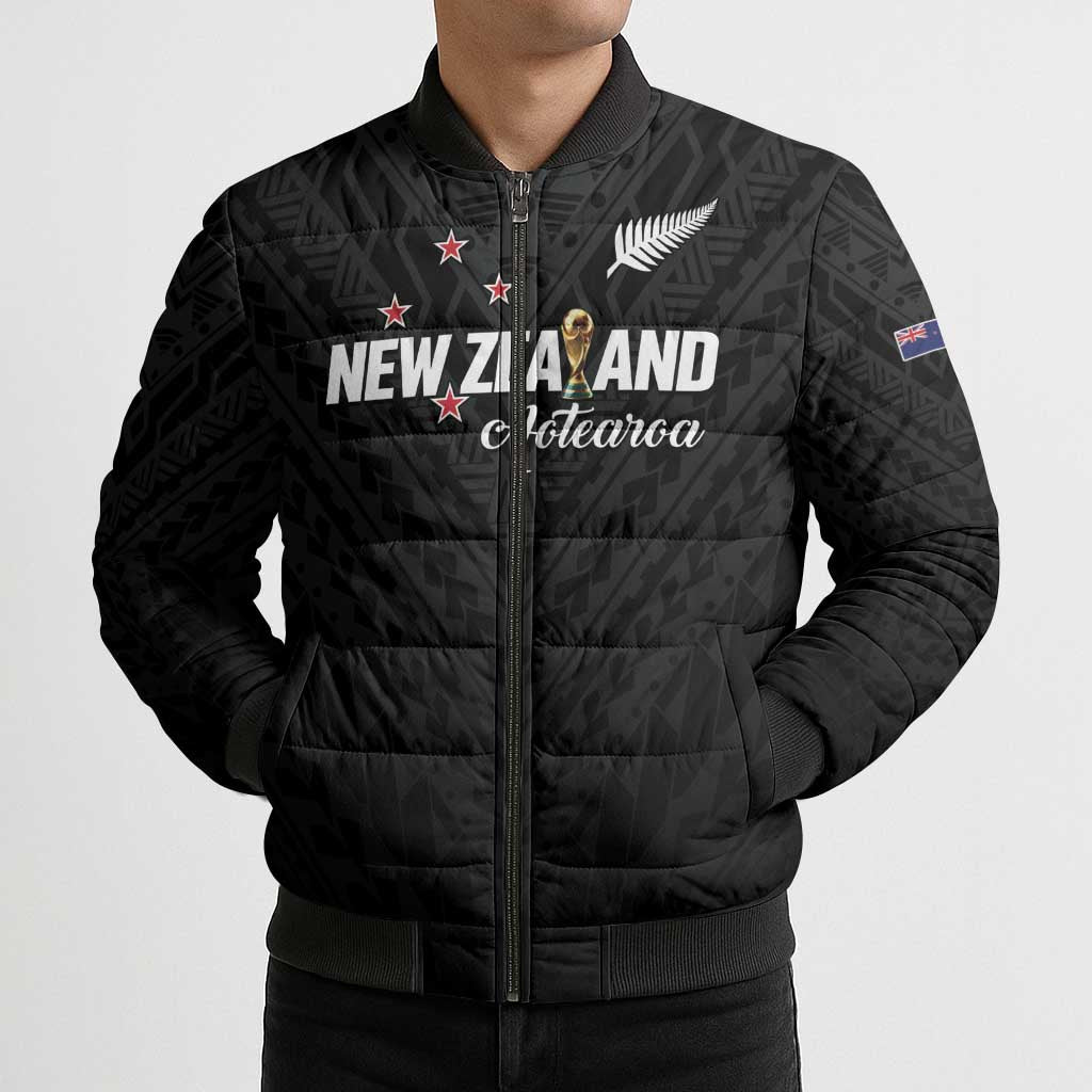 Custom Football New Zealand Bomber Puffer Jacket Aotearoa United Black Version LT01 - Polynesian Pride