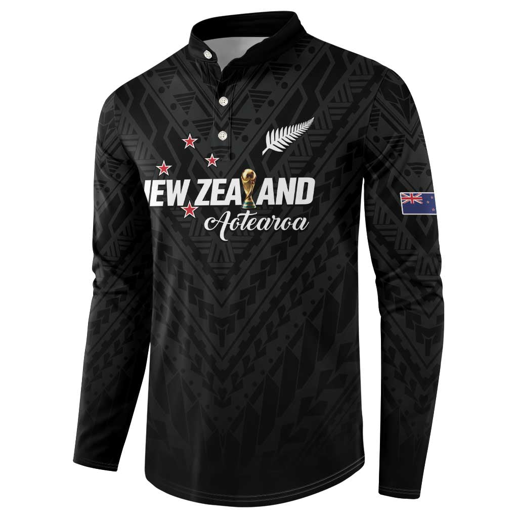 Custom Football New Zealand Button Sweatshirt Aotearoa United Black Version LT01 - Polynesian Pride