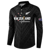 Custom Football New Zealand Button Sweatshirt Aotearoa United Black Version LT01 - Polynesian Pride