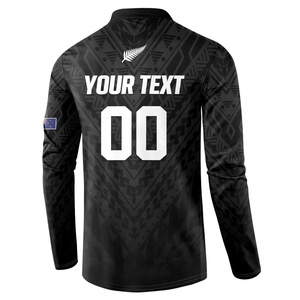 Custom Football New Zealand Button Sweatshirt Aotearoa United Black Version LT01 - Polynesian Pride