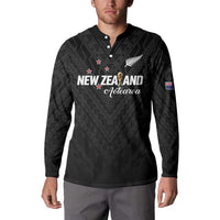 Custom Football New Zealand Button Sweatshirt Aotearoa United Black Version LT01 - Polynesian Pride