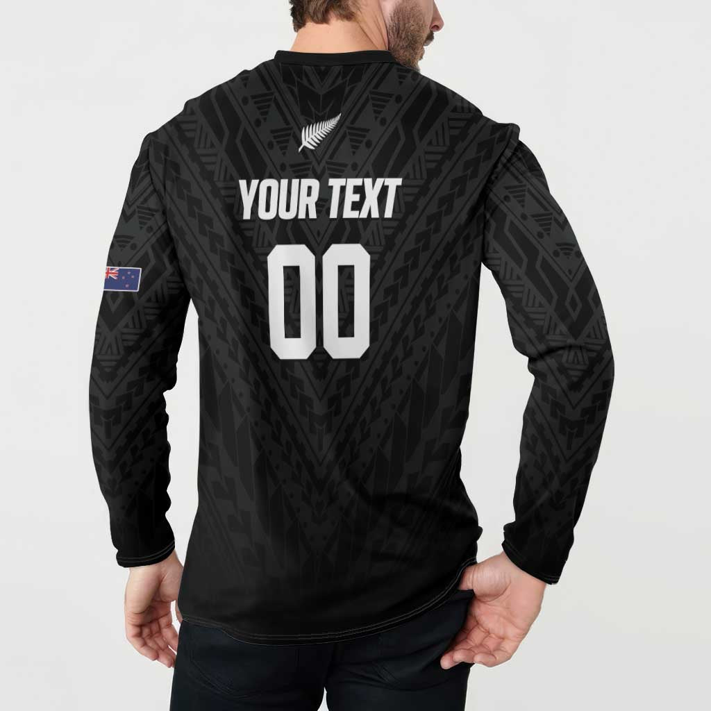 Custom Football New Zealand Button Sweatshirt Aotearoa United Black Version LT01 - Polynesian Pride