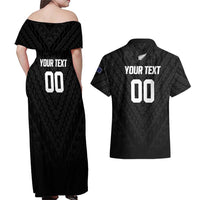 Custom Football New Zealand Couples Matching Off Shoulder Maxi Dress and Hawaiian Shirt Aotearoa United Black Version - Polynesian Pride