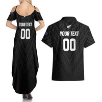 Custom Football New Zealand Couples Matching Summer Maxi Dress and Hawaiian Shirt Aotearoa United Black Version - Polynesian Pride