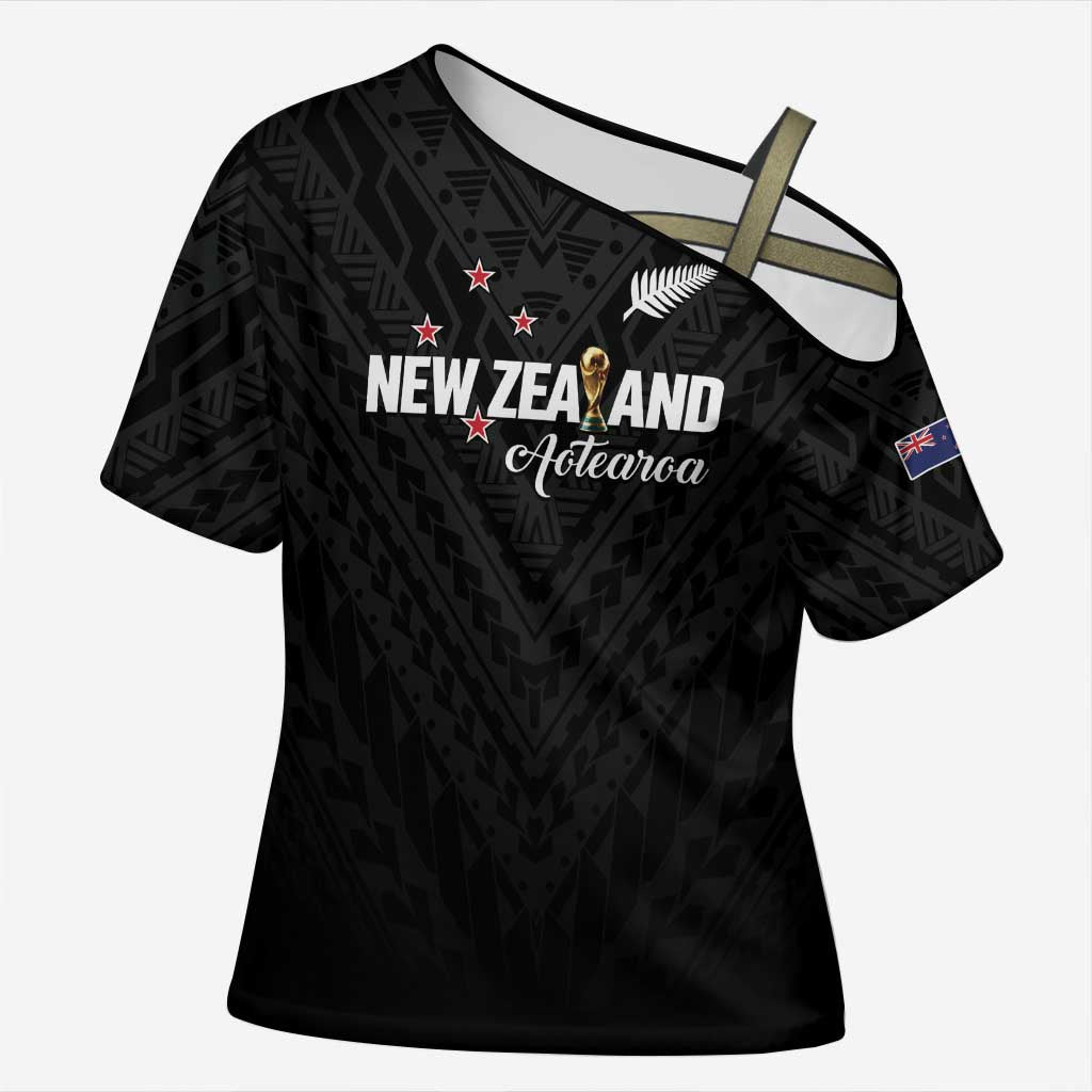 Custom Football New Zealand Cross Shoulder Shirt Aotearoa United Black Version LT01 Female Black - Polynesian Pride