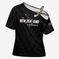 Custom Football New Zealand Cross Shoulder Shirt Aotearoa United Black Version LT01 Female Black - Polynesian Pride