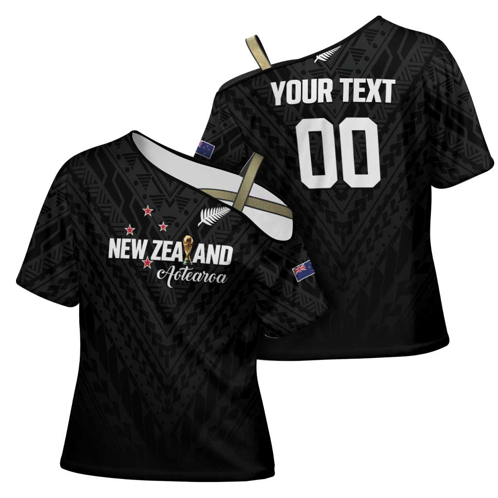 Custom Football New Zealand Cross Shoulder Shirt Aotearoa United Black Version LT01 - Polynesian Pride