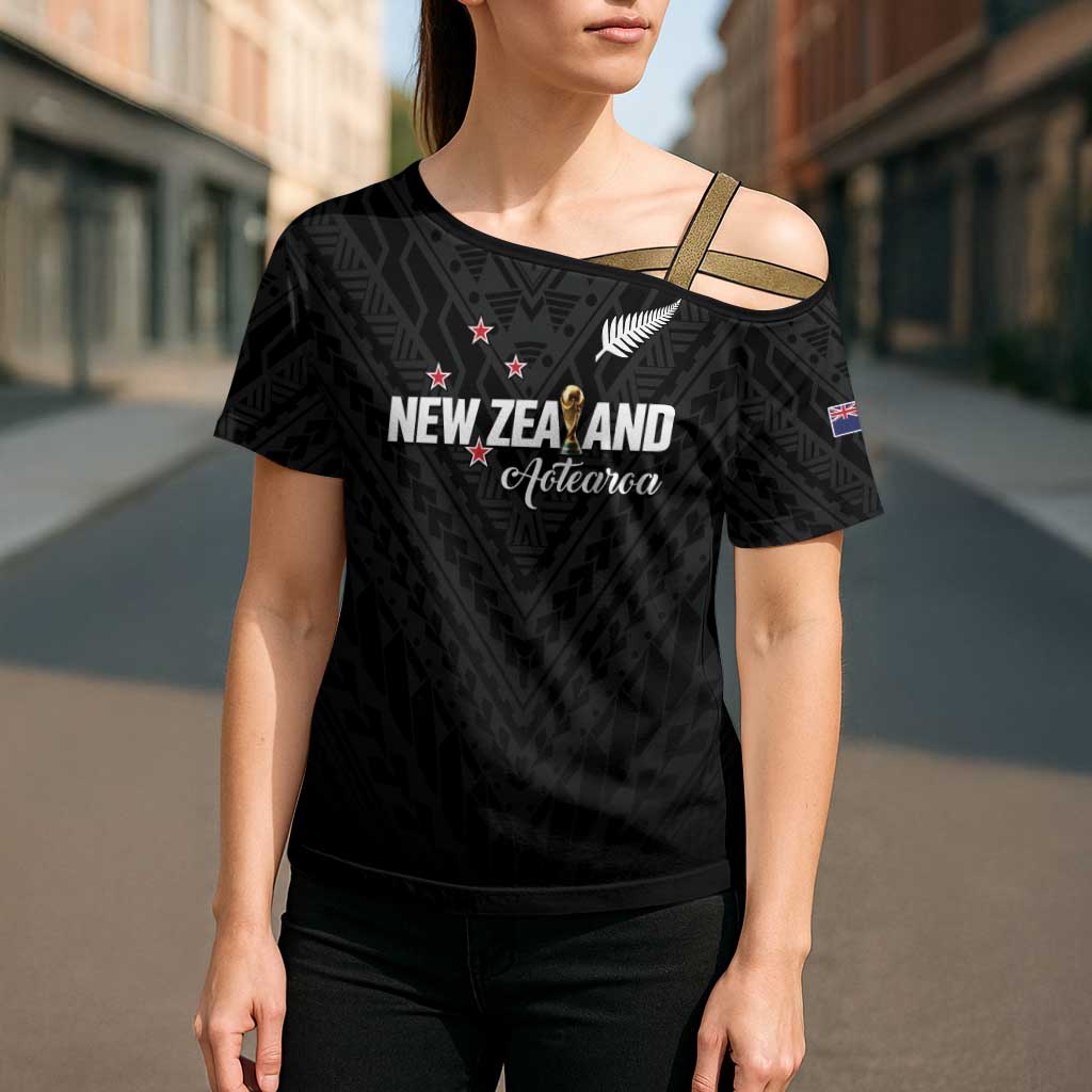 Custom Football New Zealand Cross Shoulder Shirt Aotearoa United Black Version LT01 - Polynesian Pride