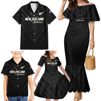 Custom Football New Zealand Family Matching Mermaid Dress and Hawaiian Shirt Aotearoa United Black Version - Polynesian Pride