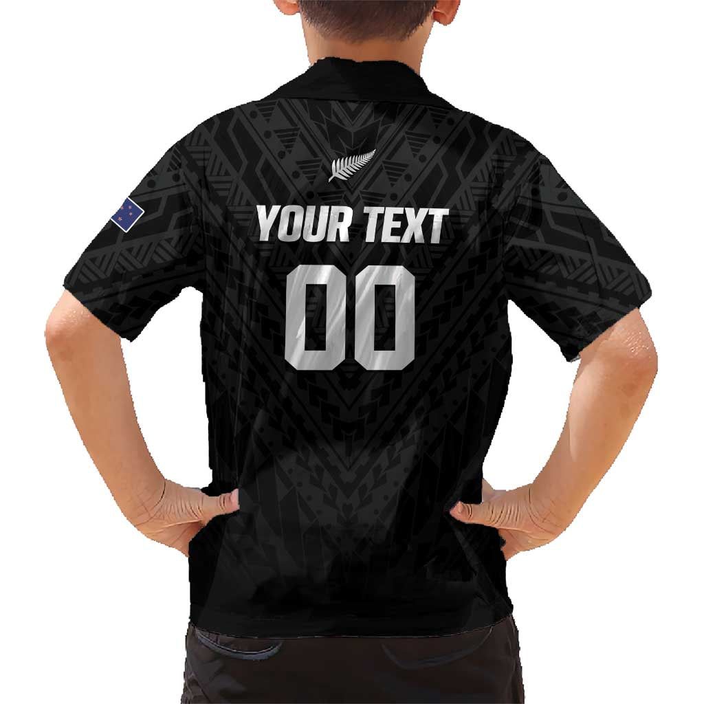Custom Football New Zealand Family Matching Off The Shoulder Long Sleeve Dress and Hawaiian Shirt Aotearoa United Black Version - Polynesian Pride