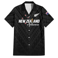Custom Football New Zealand Family Matching Off The Shoulder Long Sleeve Dress and Hawaiian Shirt Aotearoa United Black Version - Polynesian Pride
