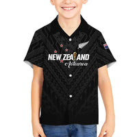 Custom Football New Zealand Family Matching Off Shoulder Short Dress and Hawaiian Shirt Aotearoa United Black Version - Polynesian Pride