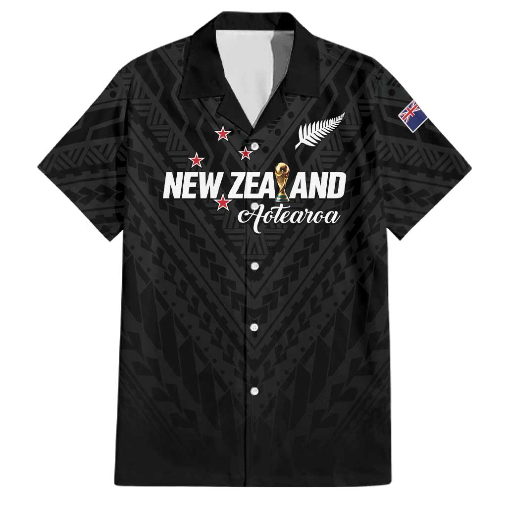 Custom Football New Zealand Family Matching Puletasi and Hawaiian Shirt Aotearoa United Black Version - Polynesian Pride