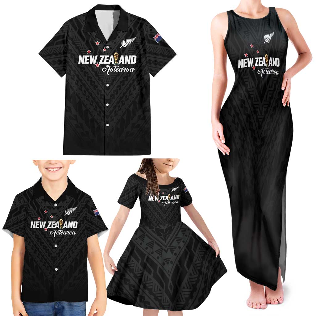 Custom Football New Zealand Family Matching Tank Maxi Dress and Hawaiian Shirt Aotearoa United Black Version - Polynesian Pride