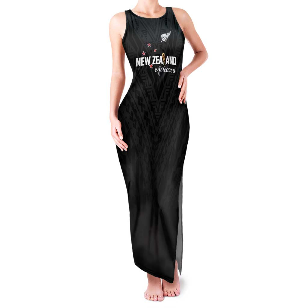 Custom Football New Zealand Family Matching Tank Maxi Dress and Hawaiian Shirt Aotearoa United Black Version - Polynesian Pride