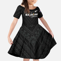 Custom Football New Zealand Kid Short Sleeve Dress Aotearoa United Black Version LT01 KID Black - Polynesian Pride
