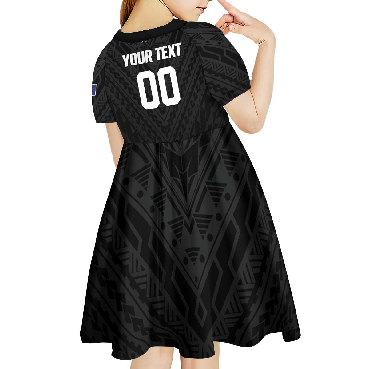 Custom Football New Zealand Kid Short Sleeve Dress Aotearoa United Black Version LT01 - Polynesian Pride