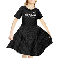Custom Football New Zealand Kid Short Sleeve Dress Aotearoa United Black Version LT01 - Polynesian Pride
