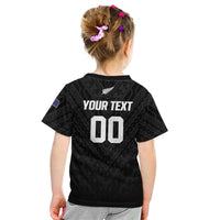 Custom Football New Zealand Kid T Shirt Aotearoa United Black Version LT01 - Polynesian Pride