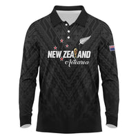 Custom Football New Zealand Long Sleeve Polo Shirt Aotearoa United Black Version LT01 Black - Polynesian Pride