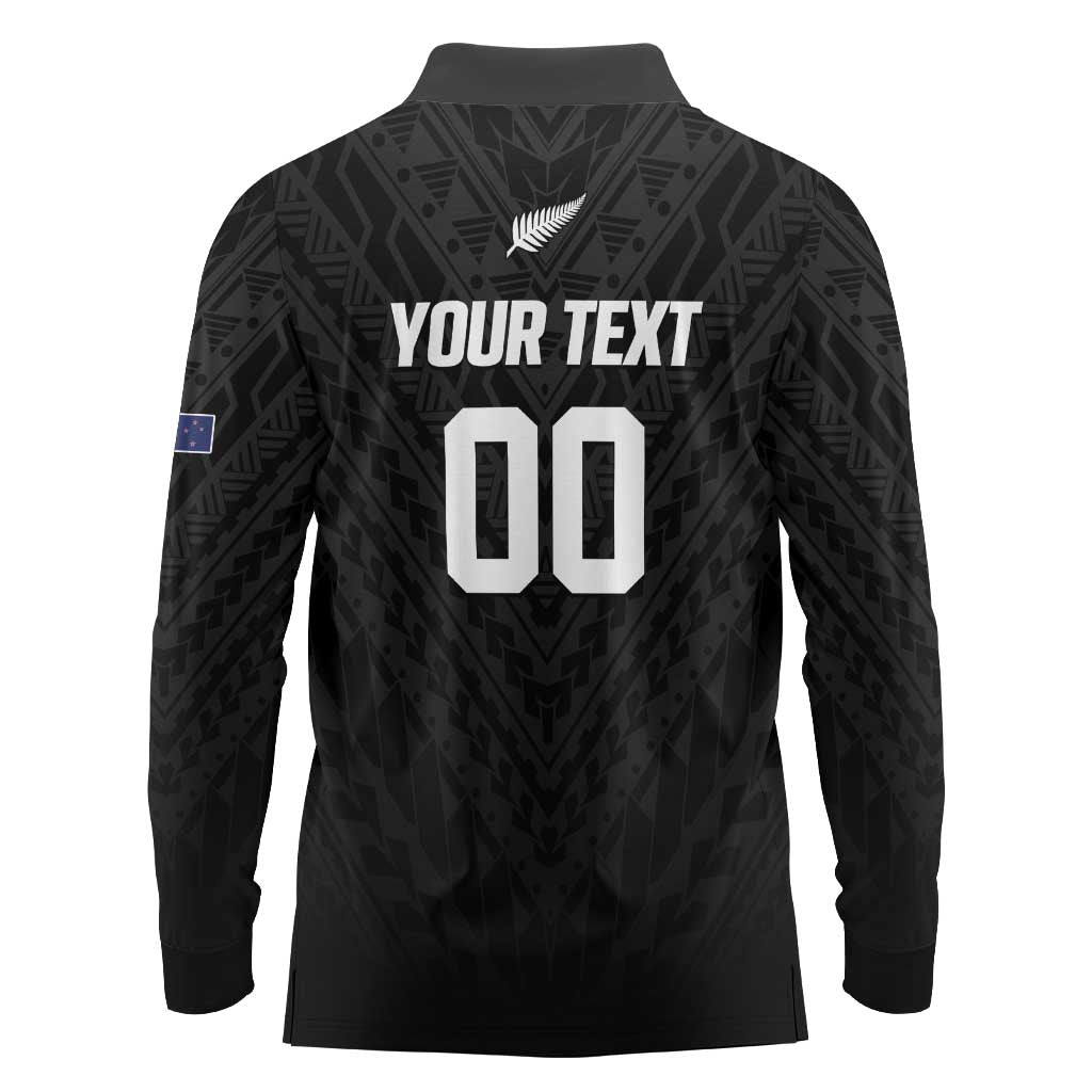 Custom Football New Zealand Long Sleeve Polo Shirt Aotearoa United Black Version LT01 - Polynesian Pride
