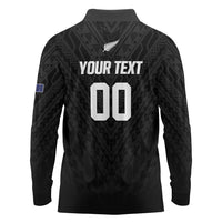 Custom Football New Zealand Long Sleeve Polo Shirt Aotearoa United Black Version LT01 - Polynesian Pride