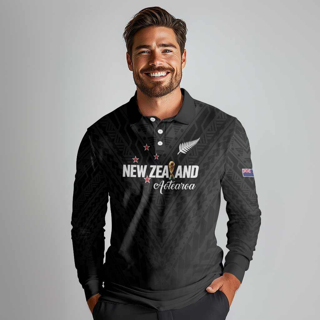 Custom Football New Zealand Long Sleeve Polo Shirt Aotearoa United Black Version LT01 - Polynesian Pride