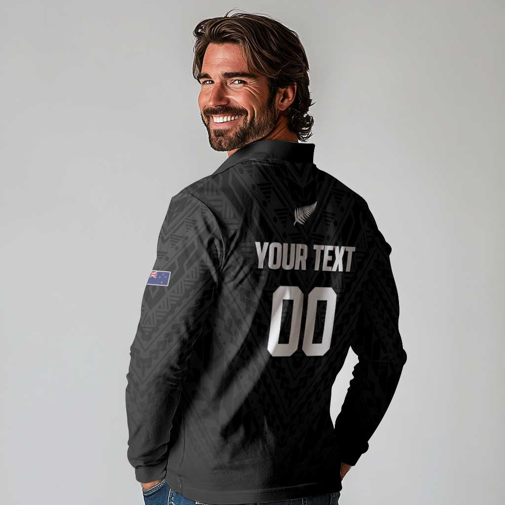 Custom Football New Zealand Long Sleeve Polo Shirt Aotearoa United Black Version LT01 - Polynesian Pride