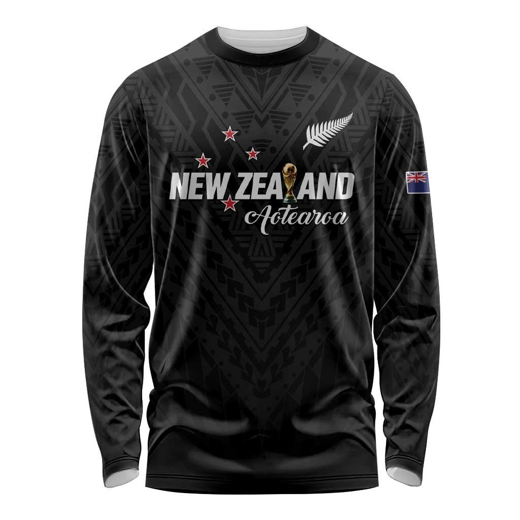 Custom Football New Zealand Long Sleeve Shirt Aotearoa United Black Version LT01 Unisex Black - Polynesian Pride