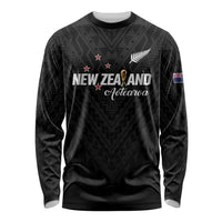 Custom Football New Zealand Long Sleeve Shirt Aotearoa United Black Version LT01 Unisex Black - Polynesian Pride