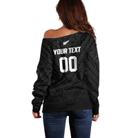 Custom Football New Zealand Off Shoulder Sweater Aotearoa United Black Version LT01 - Polynesian Pride