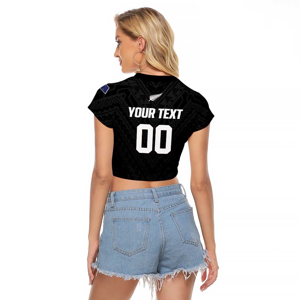 Custom Football New Zealand Raglan Cropped T Shirt Aotearoa United Black Version - Polynesian Pride