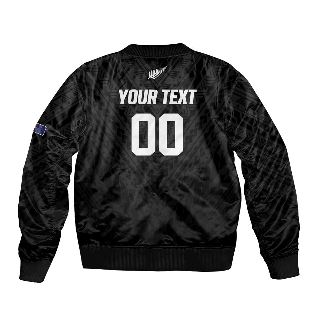 Custom Football New Zealand Sleeve Zip Bomber Jacket Aotearoa United Black Version LT01 - Polynesian Pride